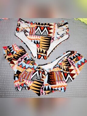 Geometric Print Bikini Set - Multicolor Tribal Pattern